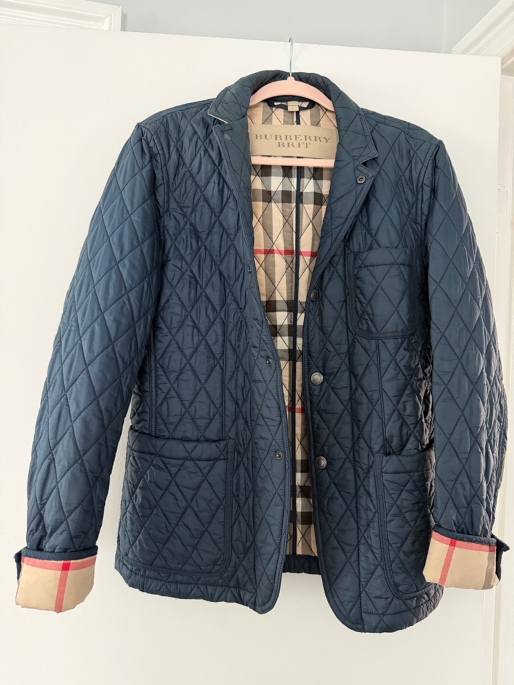 Burberry Quilted Navy Shirt Jacket with Check Lining